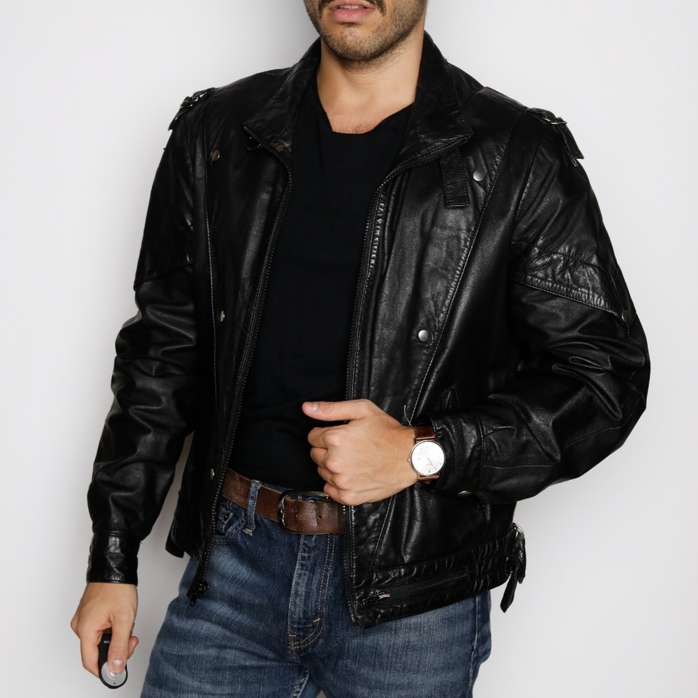 80's Vintage Leather Biker Jacket - Picture 2 of 8